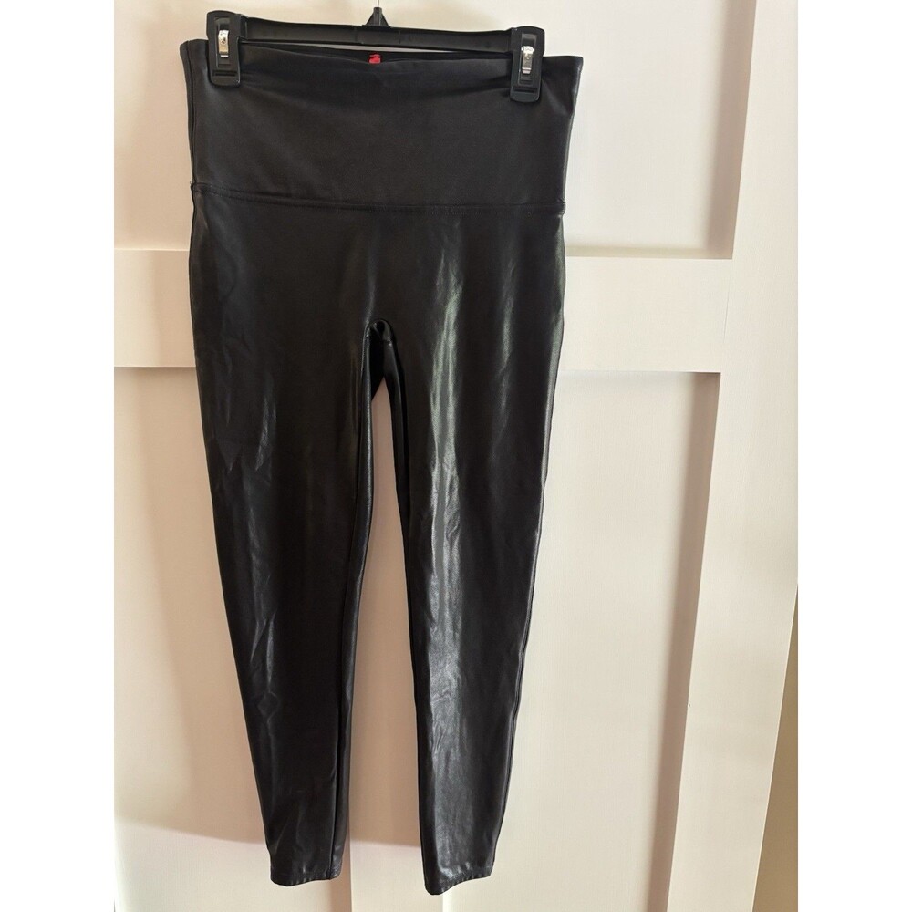 Spanx Faux Leather Leggings Black High Rise Tummy Control Women’s XL Petite